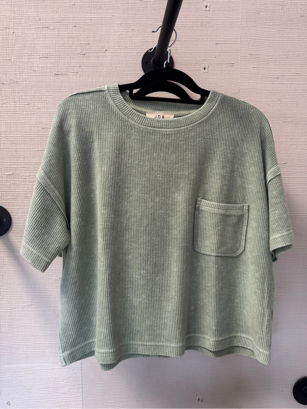 Blu Pepper Light Sage Ribbed Short Sleeve Tee with Chest Pocket